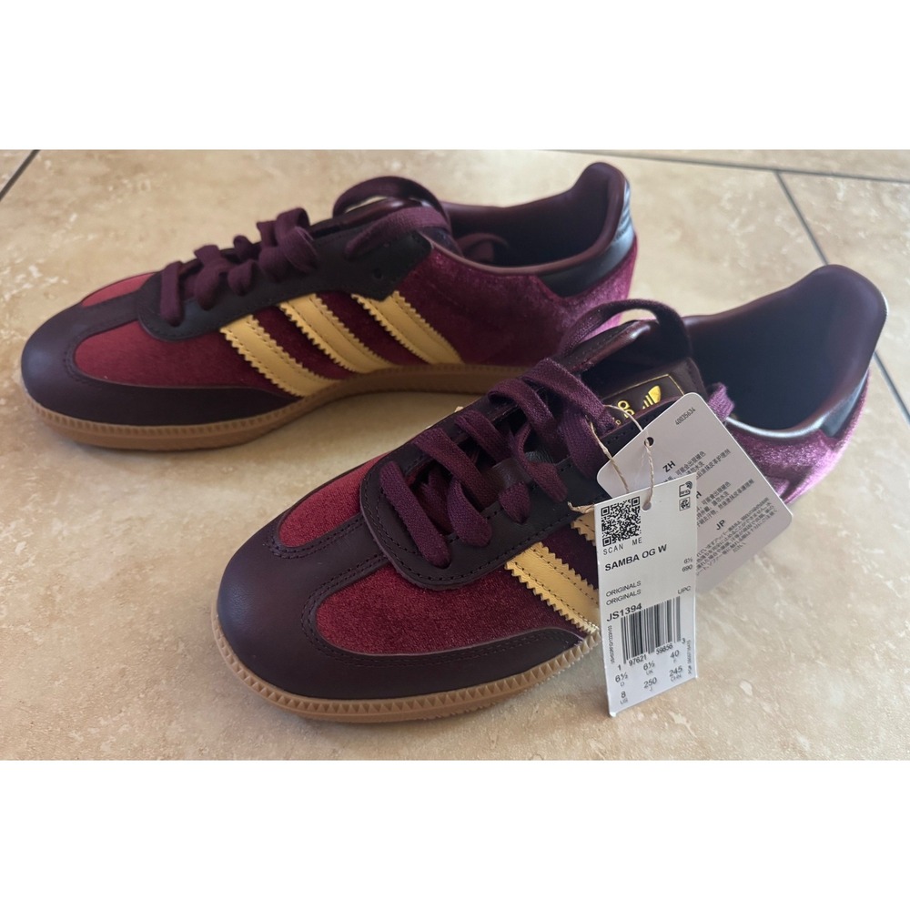 Adidas Samba OG W Women 8 Maroon Velvet Gold JS1394 Low Top Sneakers NEW